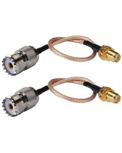 DHT Electronics Handheld Antenna Cable for Wouxun Baofeng Quasheng Linton - Adapter for UHF Base and Mobile Antennas - SMA Female to UHF SO-239 Female Connectors 6'' Pack of 2