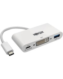 Tripp Lite USB C to DVI Multiport Video Adapter Converter 1080p w/ USB-A Hub & USB-C PD Charging Port, Thunderbolt 3 Compatible, USB Type C, USB Type-C (U444-06N-DU-C)