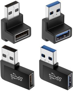 Jadebones 90 Degree USB 3.0 Adapter (4 Pack), Vertical Up and Down Angle, Horizontal Left and Right Angle USB Male to Female Extender Connector