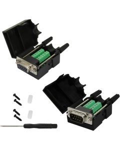 Avanexpress DB9 Connector to Wiring Terminal RS232 Serial Port Breakout Board Solder-Free (Male Adapter with Case x1, Female Adapter with Case x1)