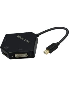 BELIN LINK Thunderbolt to HDMI+VGA+DVI Adapter, Mini dp Display Port to HDMI VGA DVI Gold-Plated Connector 3 in 1video Adapter, for MacBook Pro mac Book air Surface pro(Cobra Appearance) (Black)