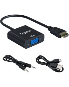 Togconn HDMI to VGA Adapter, 1080P Gold-Plated HDMI Male to VGA Female Connector with 3.5mm AUX Audio Cable and USB Power Supply, for Laptop, PC, Monitor, HDTV, Chromebook, Roku, Xbox